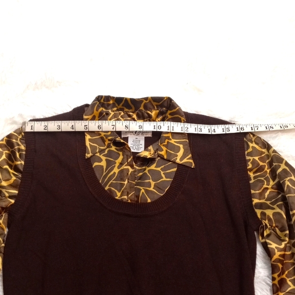 Once Again Chocolate Sweater with Attached Animal Print Faux Blouse - Picture 3 of 7